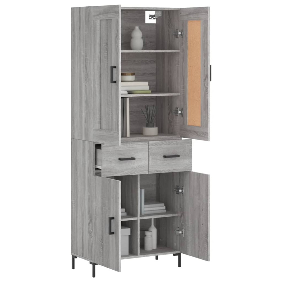 vidaXL Ντουλάπι Γκρι Sonoma 69,5 x 34 x 180 εκ. Επεξεργασμένο Ξύλο