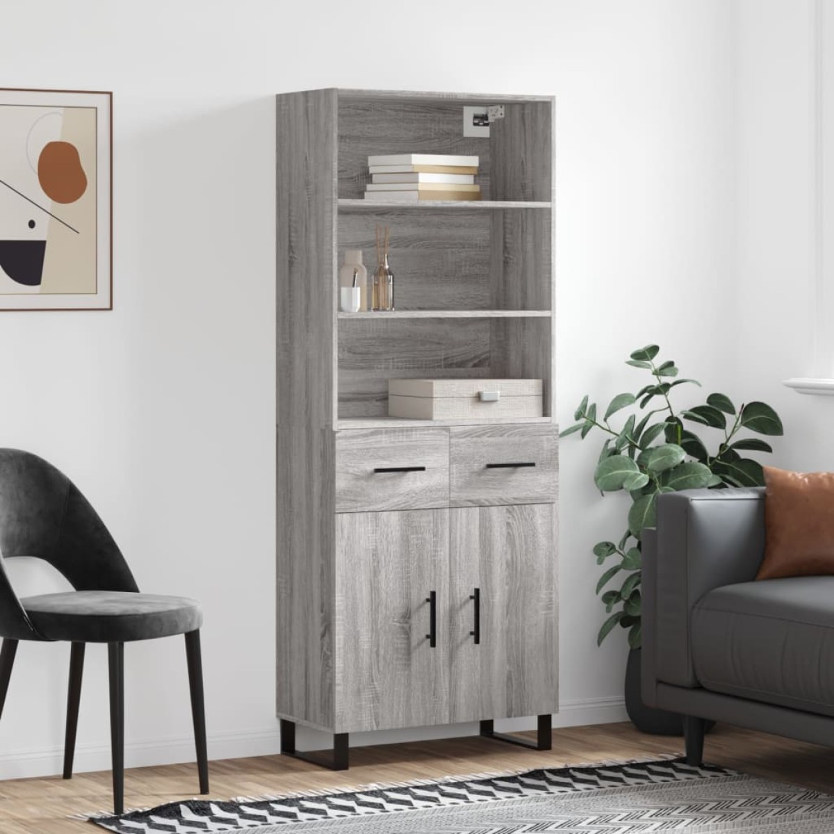 vidaXL Ντουλάπι Γκρι Sonoma 69,5 x 34 x 180 εκ. Επεξεργασμένο Ξύλο