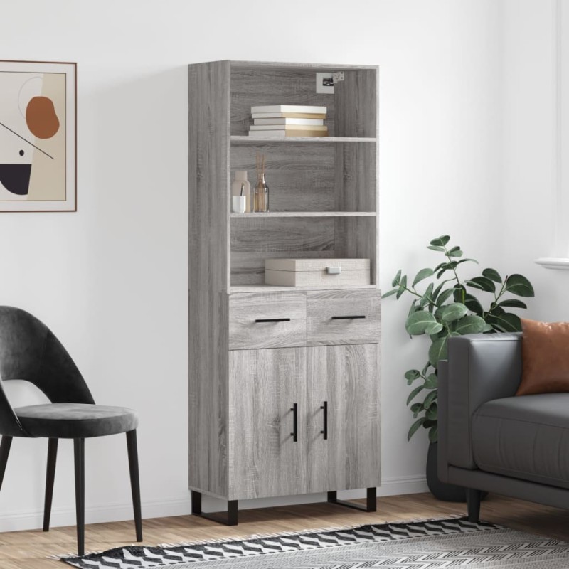 vidaXL Ντουλάπι Γκρι Sonoma 69,5 x 34 x 180 εκ. Επεξεργασμένο Ξύλο