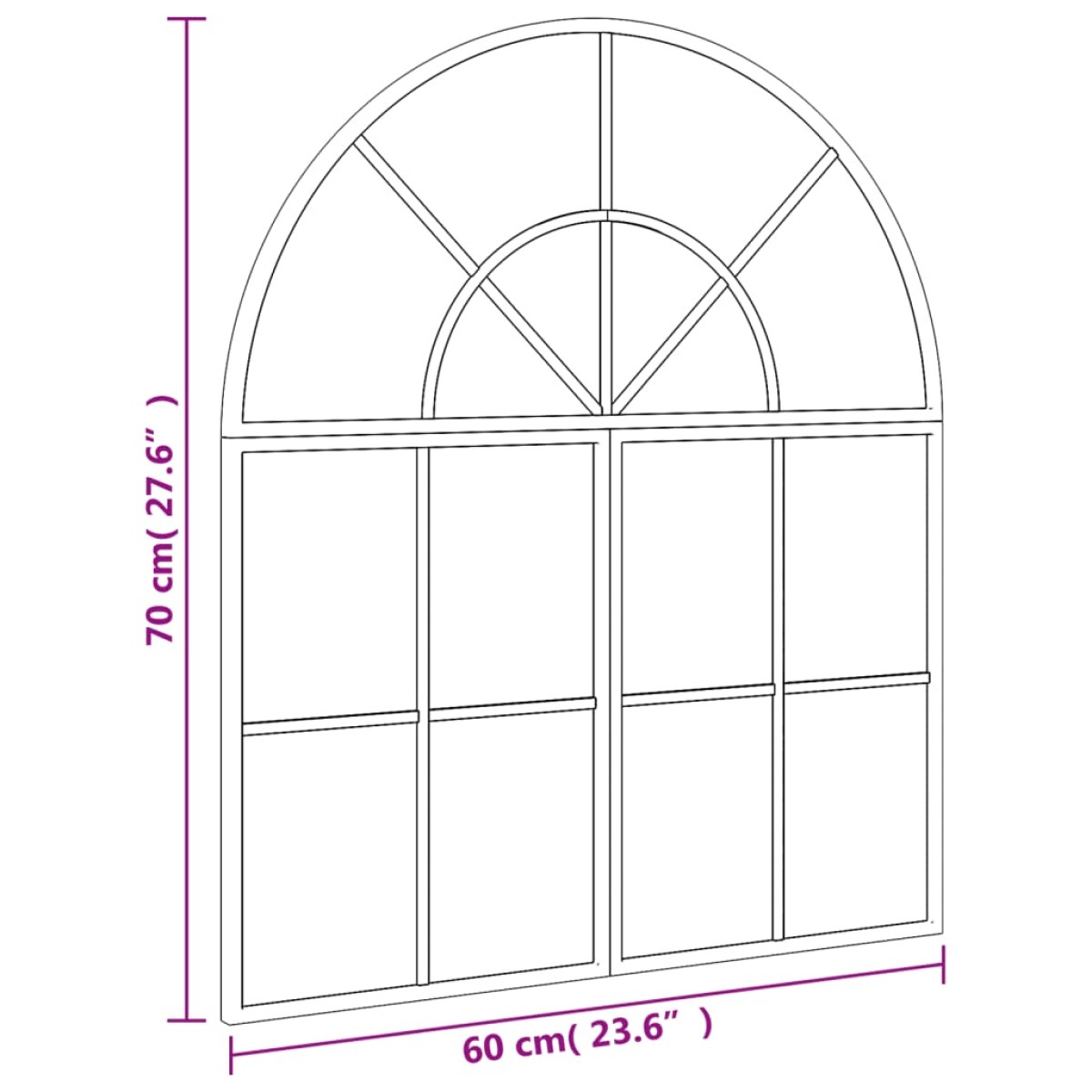vidaXL Καθρέφτης Τοίχου Αψίδα Μαύρος 60 x 70 εκ. από Σίδερο