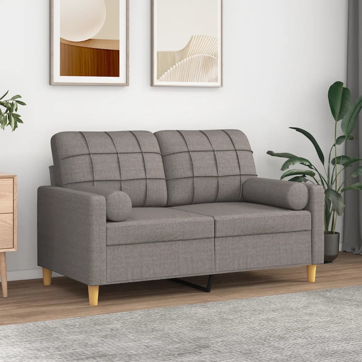 vidaXL Καναπές Διθέσιος Taupe 120 εκ. Υφασμάτινος Διακ. Μαξιλάρια