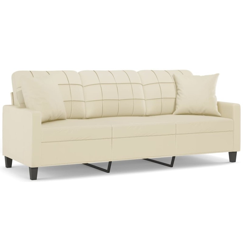 vidaXL Καναπές Τριθέσιος Κρεμ 180 εκ. από Συνθετικό Δέρμα με Μαξιλάρια