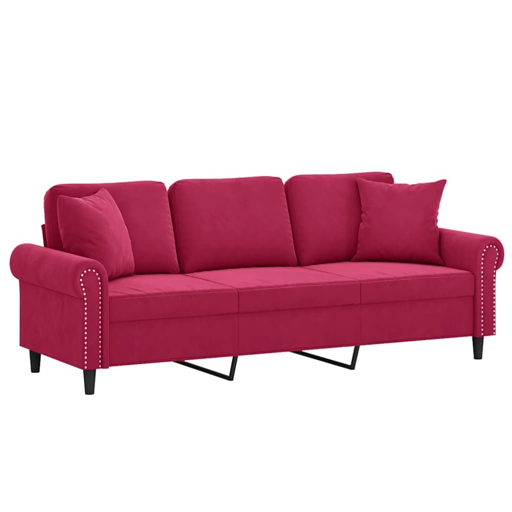 vidaXLΚαναπές Τριθέσιος Μαύρο και μπορντό180εκ.Βελούδινος με Μαξιλάρια