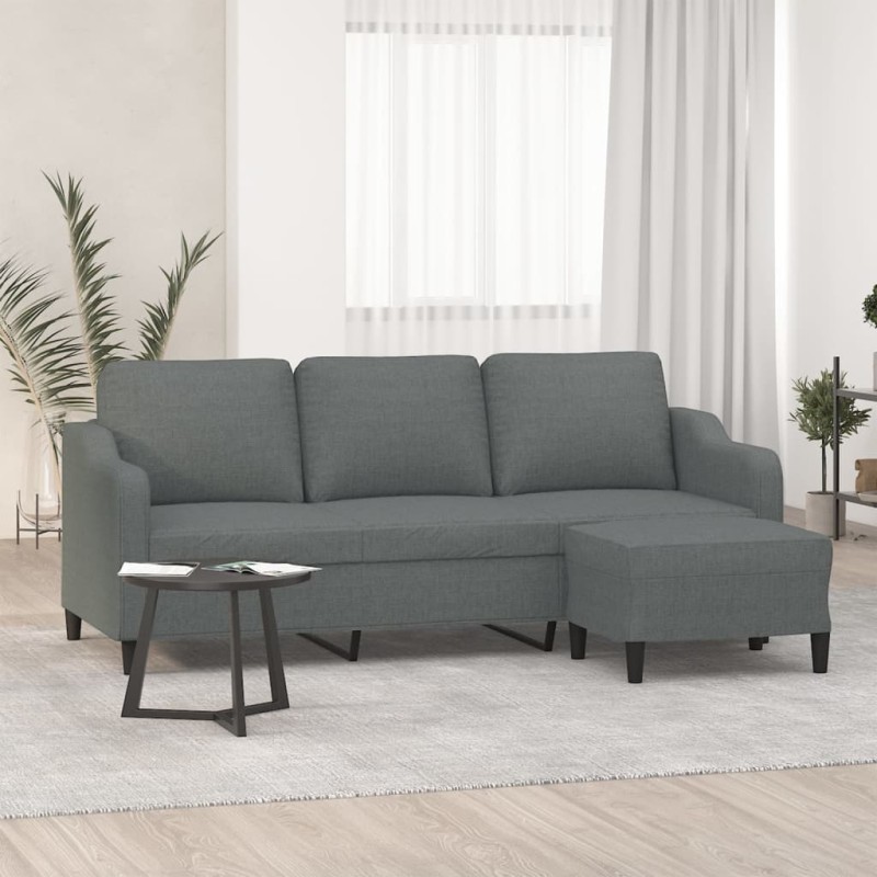 vidaXL Καναπές Τριθέσιος Σκούρο Γκρι 180 εκ. Υφασμάτινος με Υποπόδιο