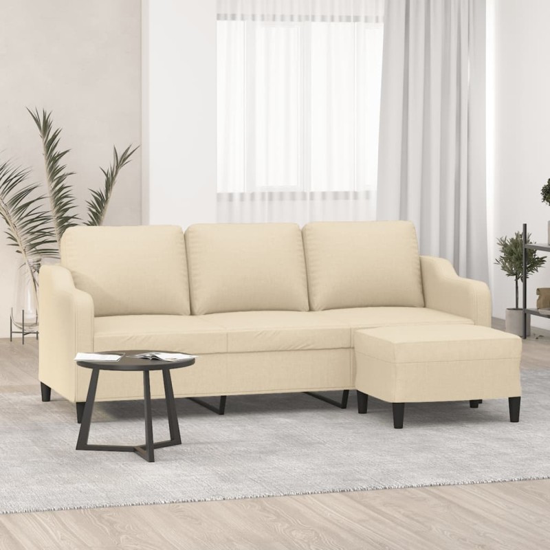 vidaXL Καναπές Τριθέσιος Κρεμ 180 εκ. από Υφασμάτινος με Υποπόδιο
