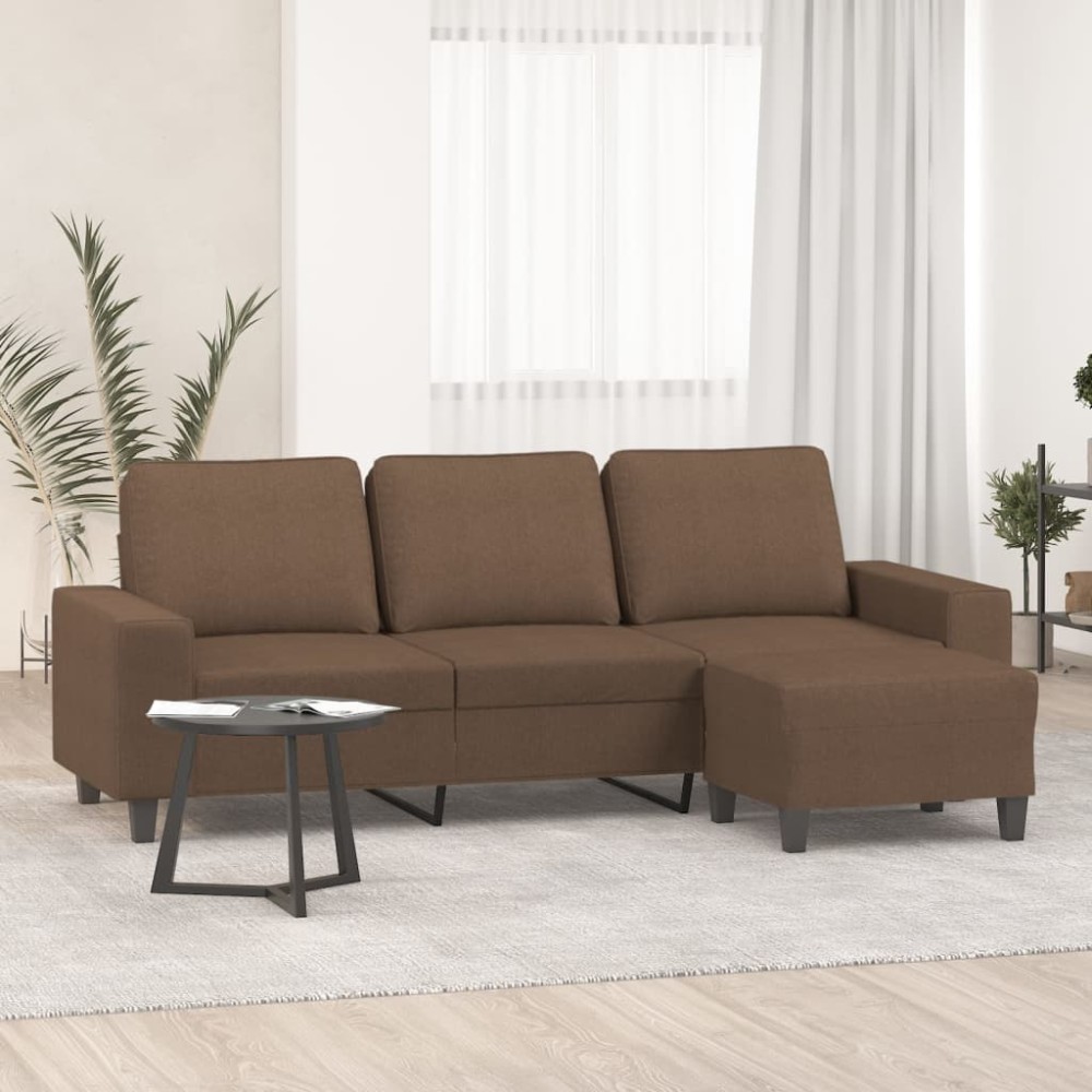 vidaXL Καναπές Τριθέσιος Καφέ 180 εκ. από Υφασμάτινος με Υποπόδιο
