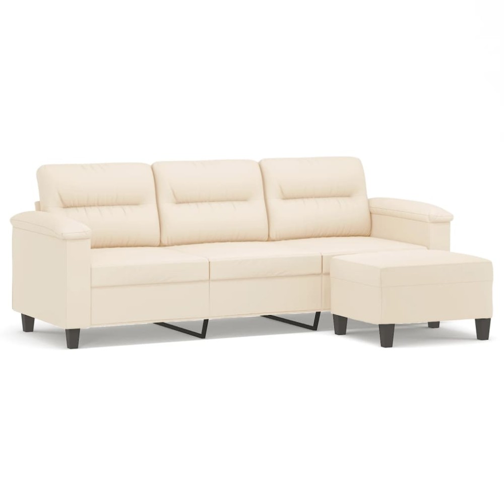 vidaXL Καναπές Τριθέσιος Μπεζ 180 εκ. από Μικροΐνες με Υποπόδιο