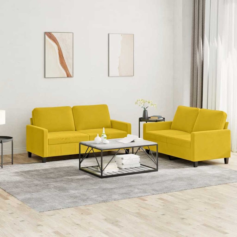 vidaXL Σαλόνι Σετ 2 Τεμαχίων Κίτρινο από Βελούδο με Μαξιλάρια