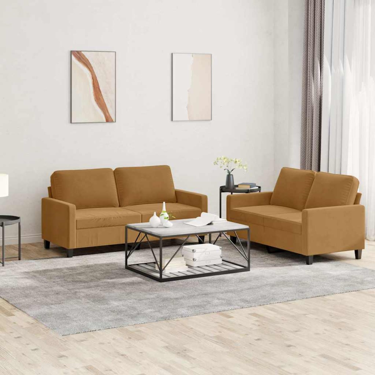 vidaXL Πολυθρόνες Σετ 2 Τεμαχίων Καφέ από Βελούδο με Μαξιλάρια