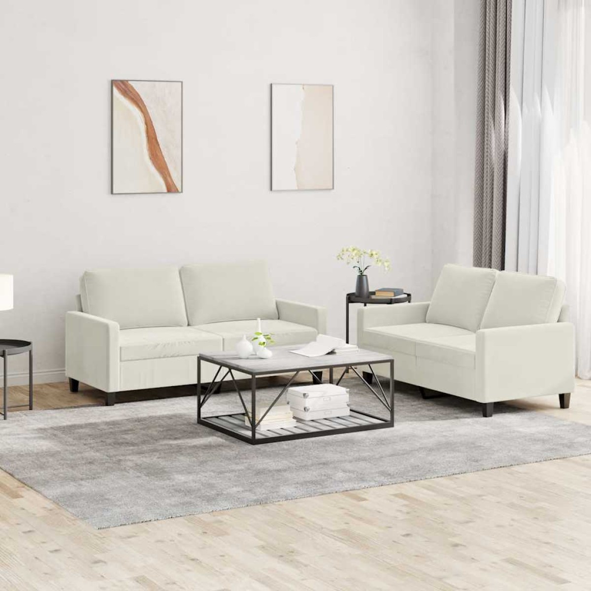 vidaXL Πολυθρόνες Σετ 2 Τεμαχίων Κρεμ από Βελούδο με Μαξιλάρια