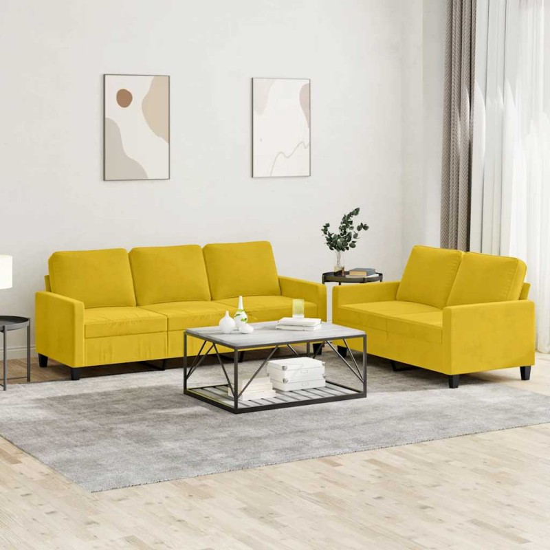 vidaXL Σαλόνι Σετ 2 Τεμαχίων Κίτρινο από Βελούδο με Μαξιλάρια