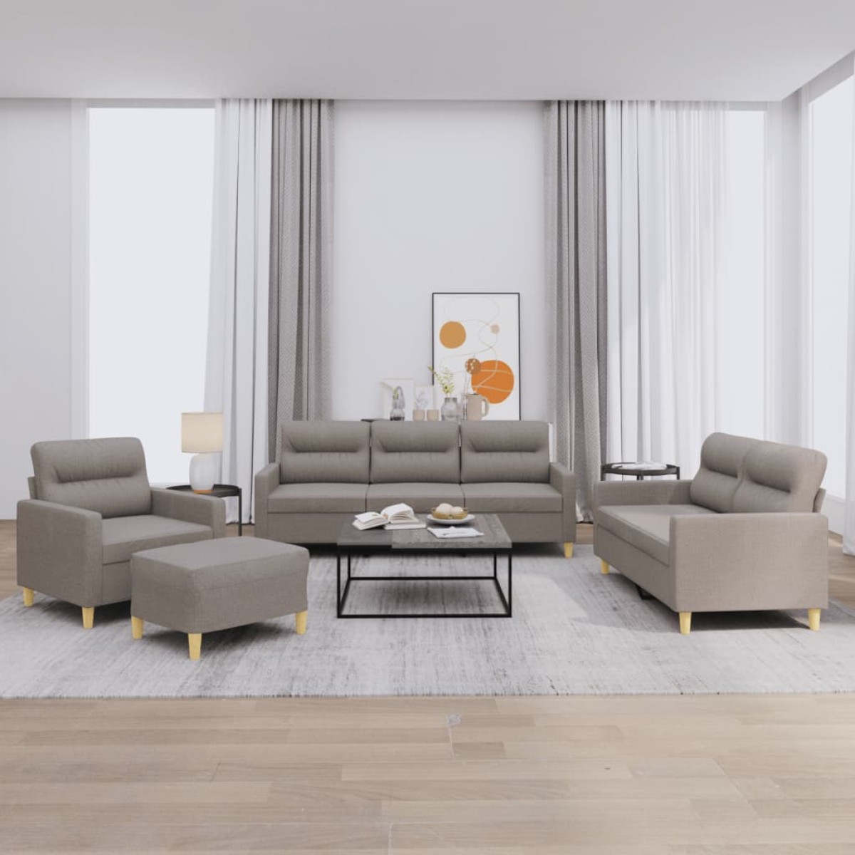 vidaXL Πολυθρόνες Σετ 4 Τεμαχίων Taupe από Ύφασμα με Μαξιλάρια