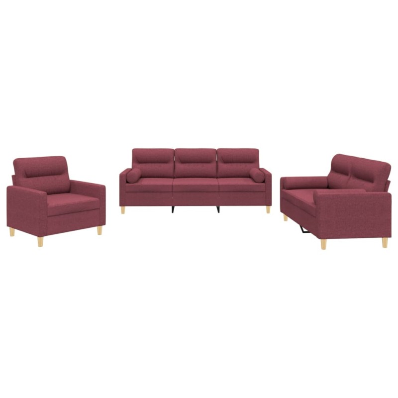 vidaXL Πολυθρόνες Σετ 3 Τεμαχίων Μπορντό από Ύφασμα με Μαξιλάρια