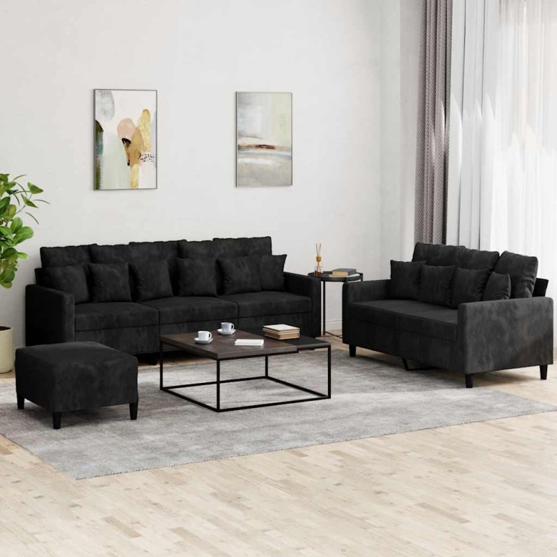 vidaXL Σετ Σαλονιού 3 Τεμαχίων Μαύρο από Βελούδο με Μαξιλάρια