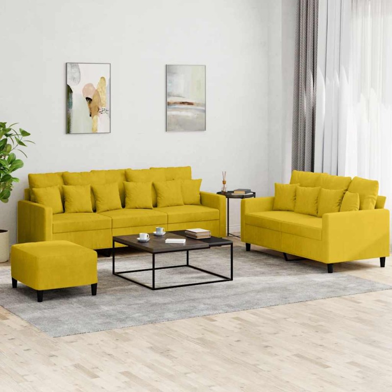 vidaXL Σετ Σαλονιού 3 Τεμαχίων Κίτρινο από Βελούδο με Μαξιλάρια