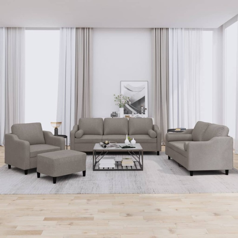 vidaXL Σετ Σαλονιού 4 Τεμαχίων Taupe από Ύφασμα με Μαξιλάρια