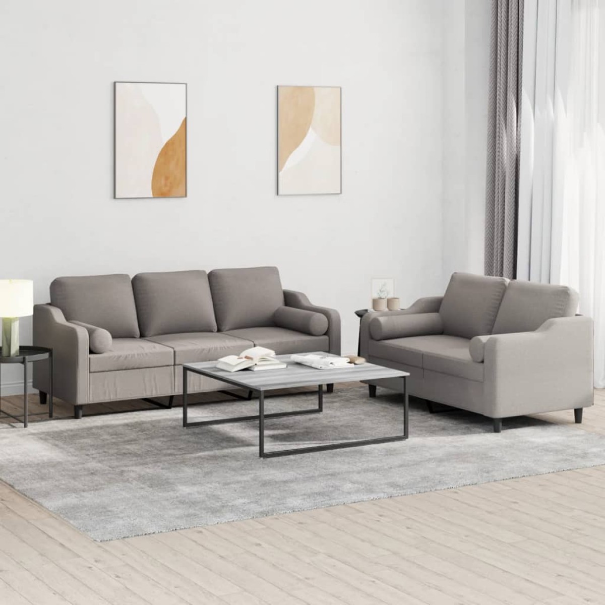 vidaXL Σετ Σαλονιού 2 Τεμαχίων Taupe από Ύφασμα Μικροϊνών με Μαξιλάρια