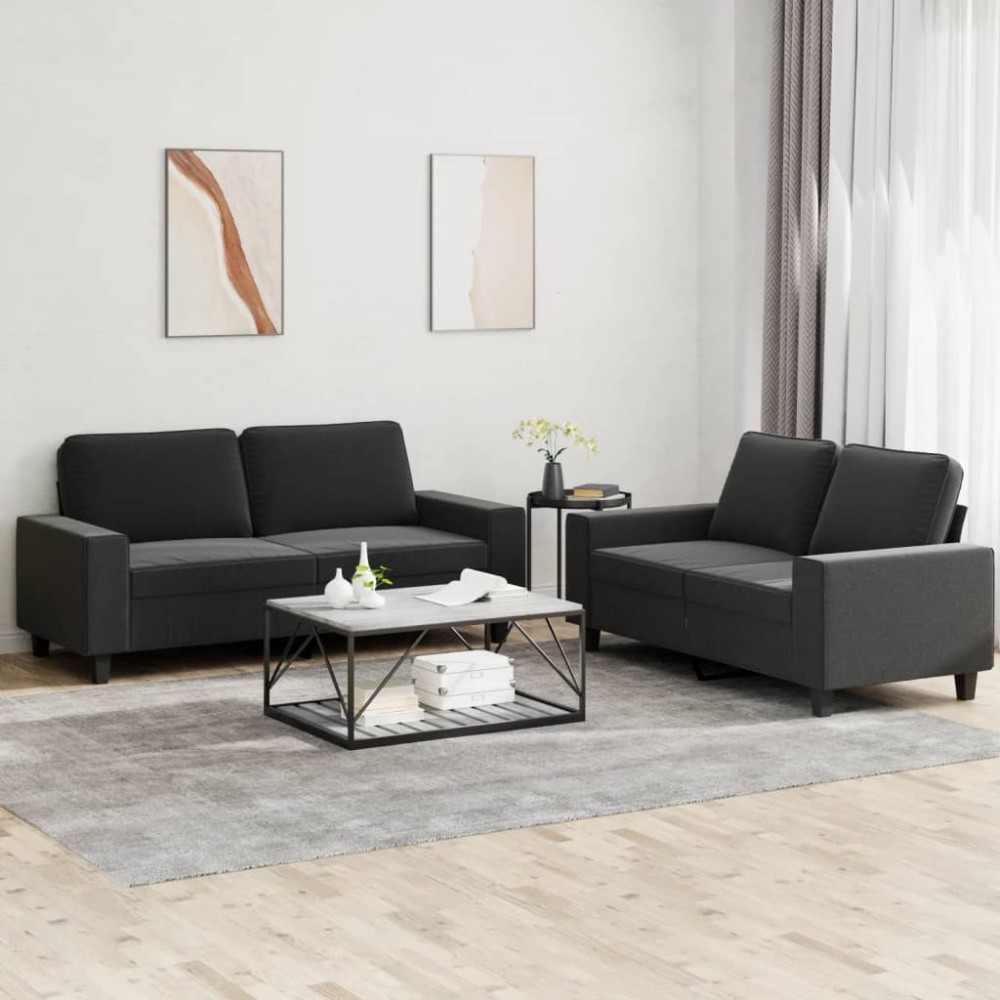 vidaXL Καναπέδες Σετ 2 Τεμαχίων Μαύροι Υφασμάτινοι