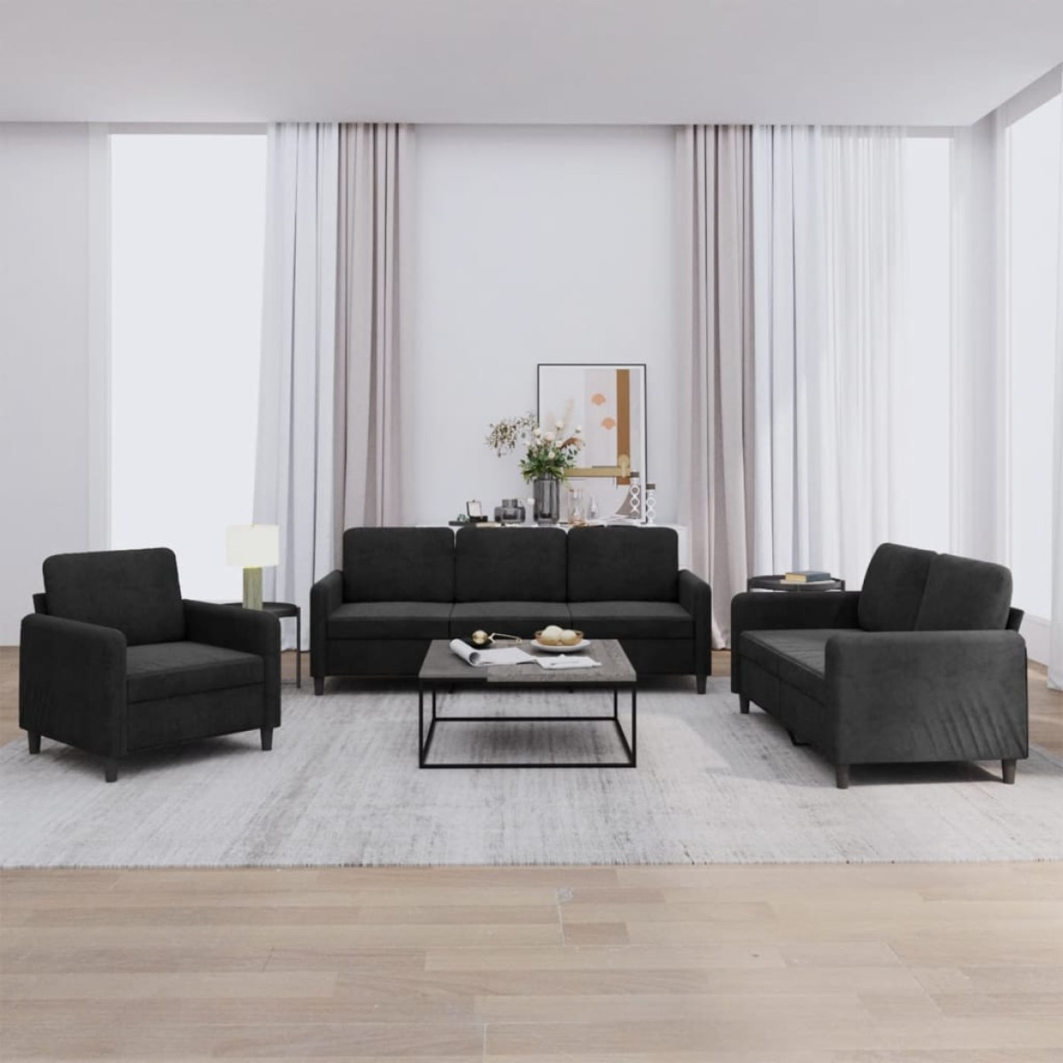 vidaXL Σετ Σαλονιού 3 Τεμαχίων Μαύρο από Βελούδο