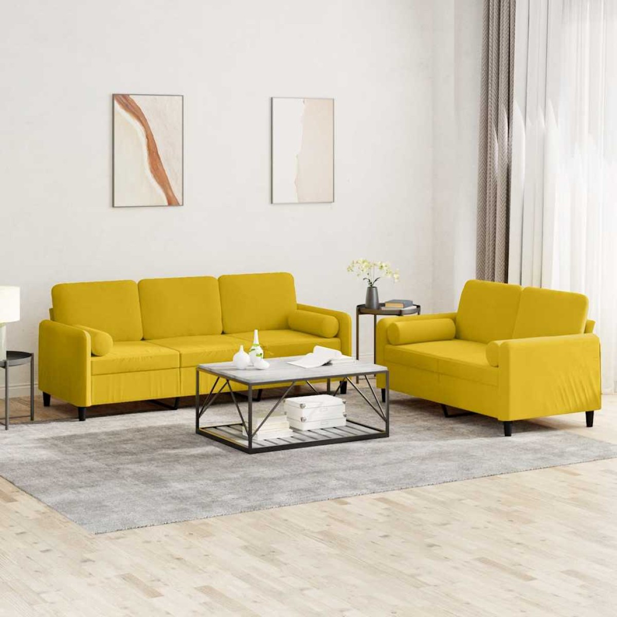 vidaXL Σαλόνι Σετ 2 Τεμαχίων Κίτρινο από Βελούδο με Μαξιλάρια