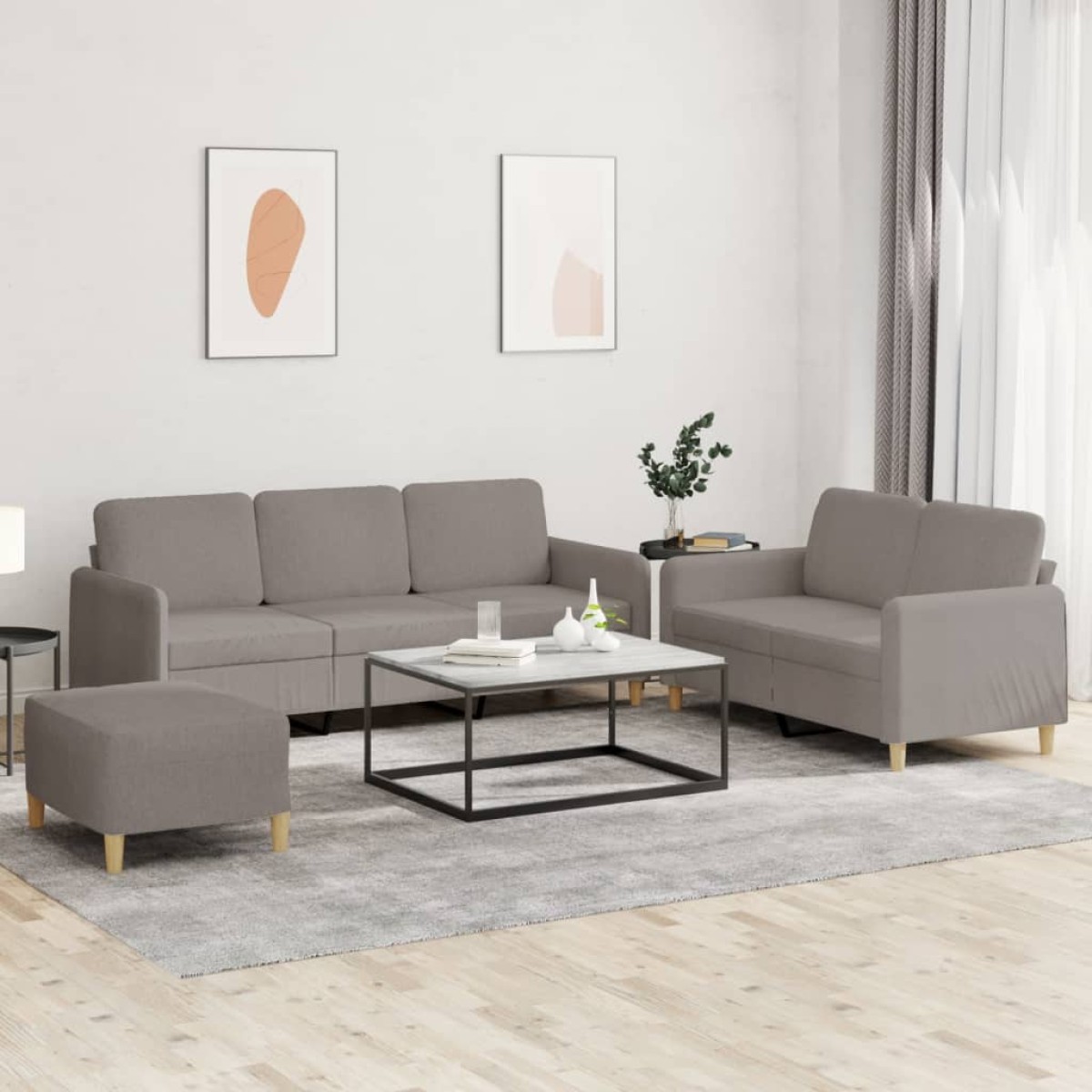 vidaXL Πολυθρόνες Σετ 3 Τεμαχίων Taupe από Ύφασμα με Μαξιλάρια
