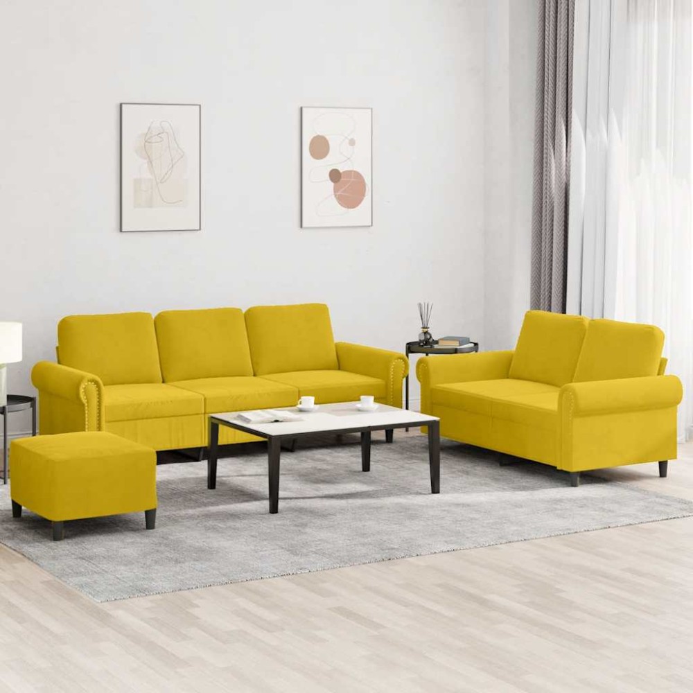 vidaXL Σετ Σαλονιού 3 Τεμαχίων Κίτρινο από Βελούδο με Μαξιλάρια