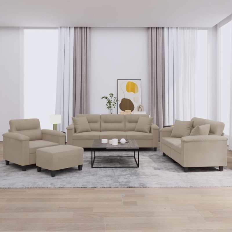 vidaXL Σετ Σαλονιού 4 Τεμαχίων Taupe από Ύφασμα Μικροϊνών με Μαξιλάρια