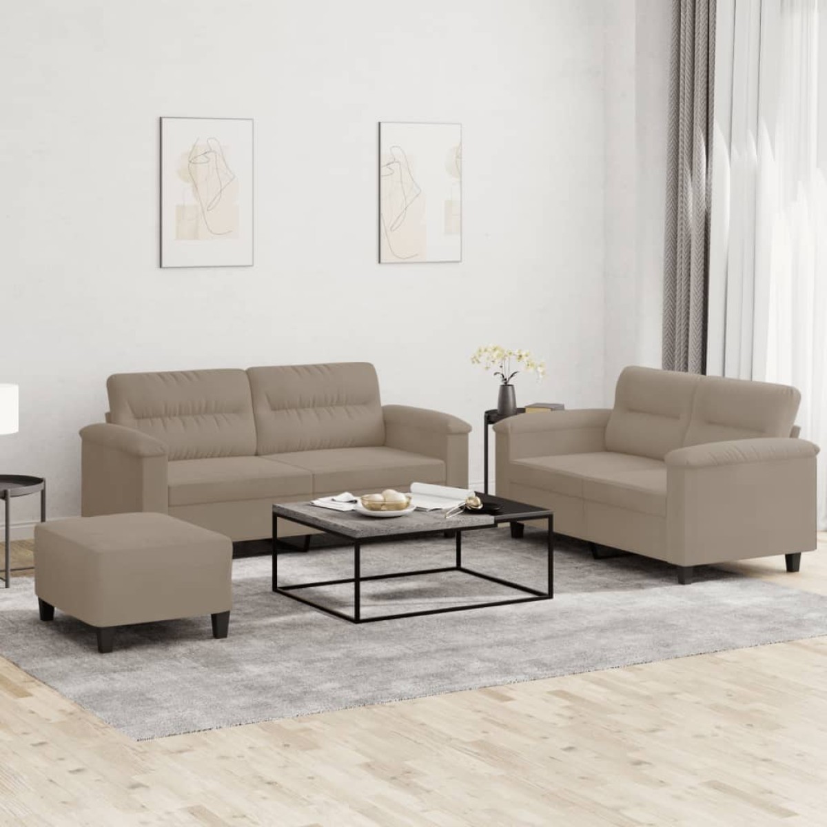 vidaXL Σετ Σαλονιού 3 Τεμαχίων Taupe από Ύφασμα Μικροϊνών με Μαξιλάρια