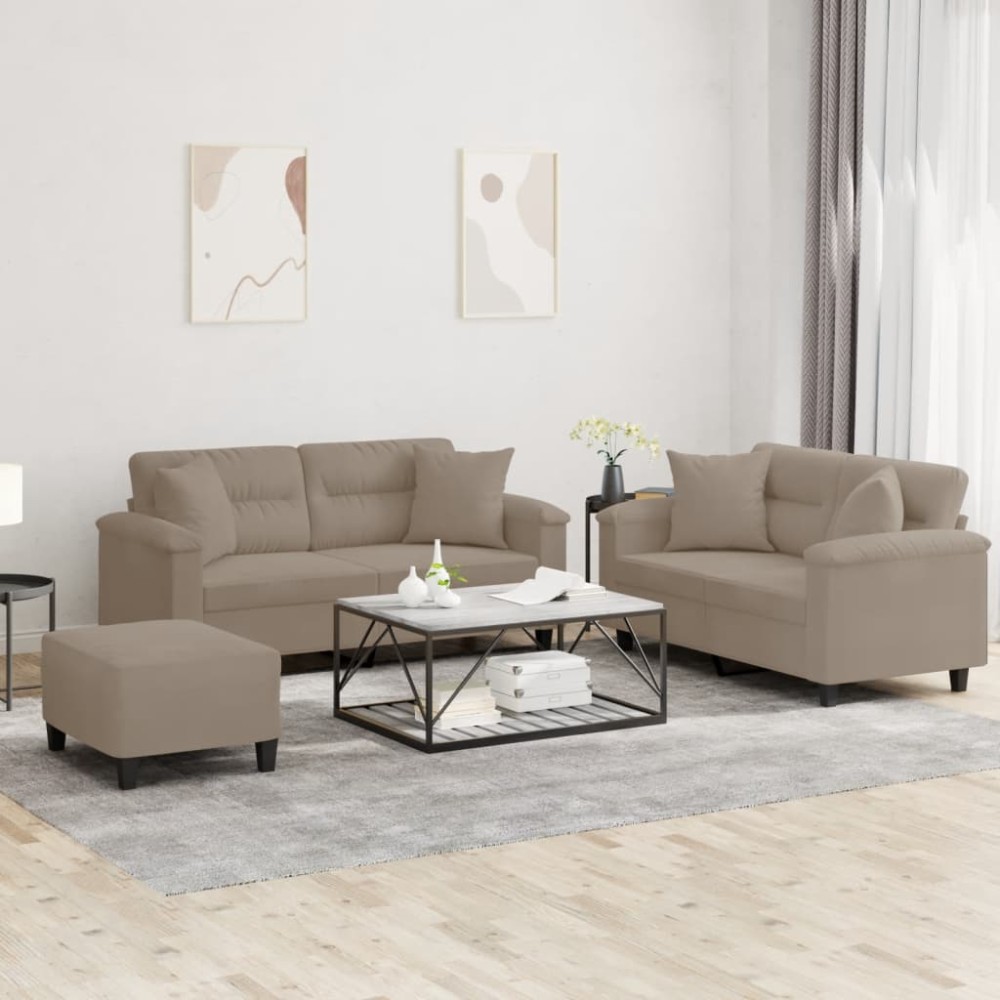 vidaXL Σετ Σαλονιού 3 Τεμαχίων Taupe από Ύφασμα Μικροϊνών με Μαξιλάρια