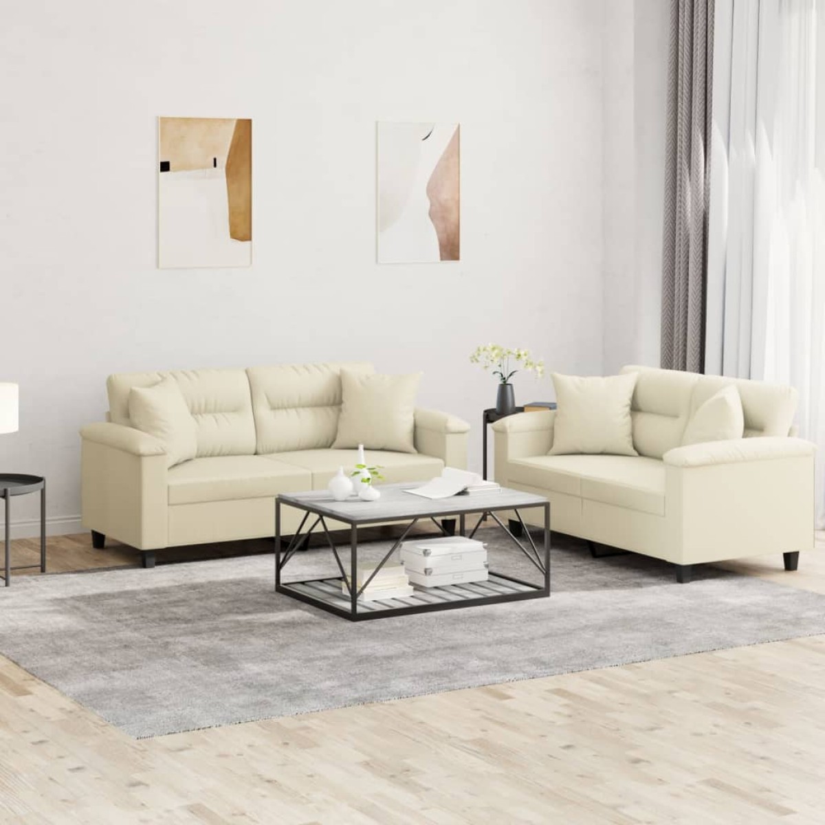 vidaXL Πολυθρόνες Σετ 2 Τεμαχίων Κρεμ Συνθετικό Δέρμα με Μαξιλάρια