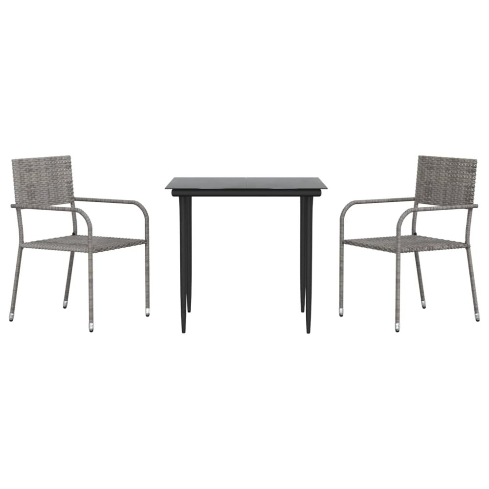 vidaXL Σετ Επίπλων Bistro Κήπου 3τεμ Γκρι/Μαύρο Συνθετικό Ρατάν/Ατσάλι
