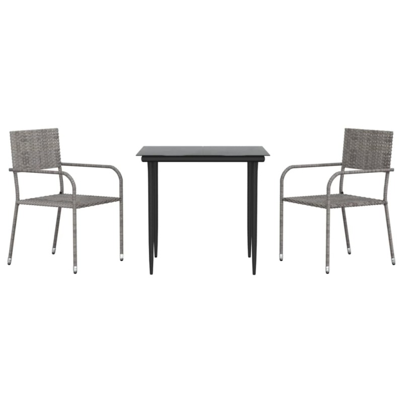 vidaXL Σετ Επίπλων Bistro Κήπου 3τεμ Γκρι/Μαύρο Συνθετικό Ρατάν/Ατσάλι
