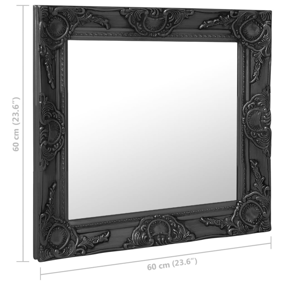 vidaXL Καθρέφτης Τοίχου με Μπαρόκ Στιλ Μαύρος 60 x 60 εκ.