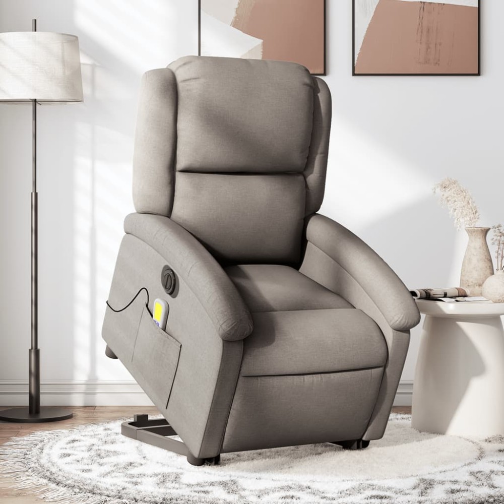vidaXL Πολυθρόνα Μασάζ Ηλεκτρική Ανακλ.Taupe Υφασμάτινη