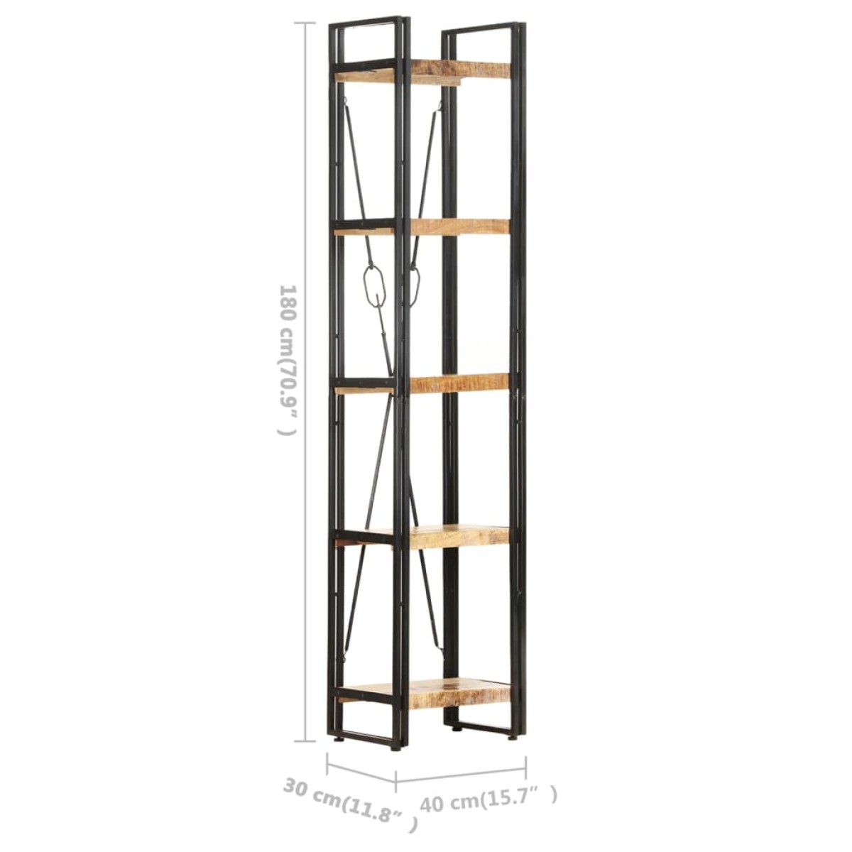 vidaXL Βιβλιοθήκη με 5 Επίπεδα 40 x 30 x 180 εκ. από Μασίφ Ξύλο Μάνγκο