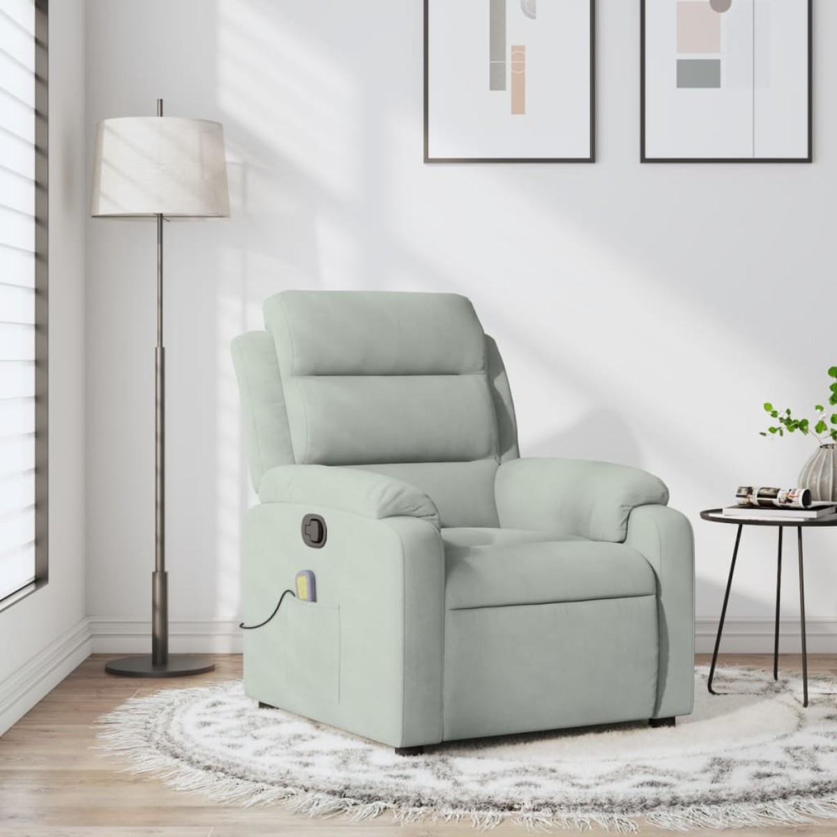 vidaXL Πολυθρόνα Μασάζ με Ανακλινόμενη Πόρτα Ανοιχτό Γκρι Βελούδο