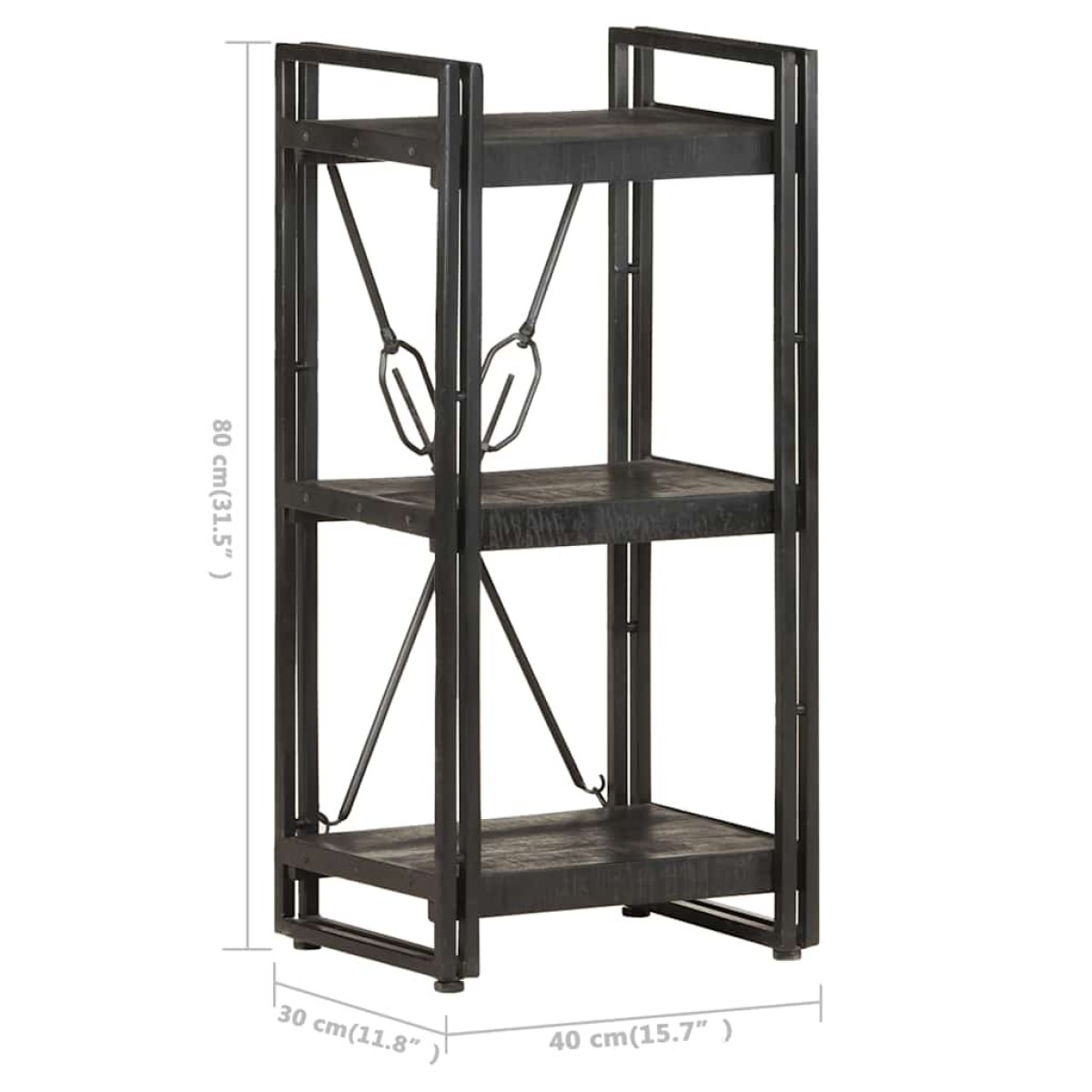 vidaXL Βιβλιοθήκη με 3 Επίπεδα Μαύρη 40x30x80 εκ. Μασίφ Ξύλο Μάνγκο