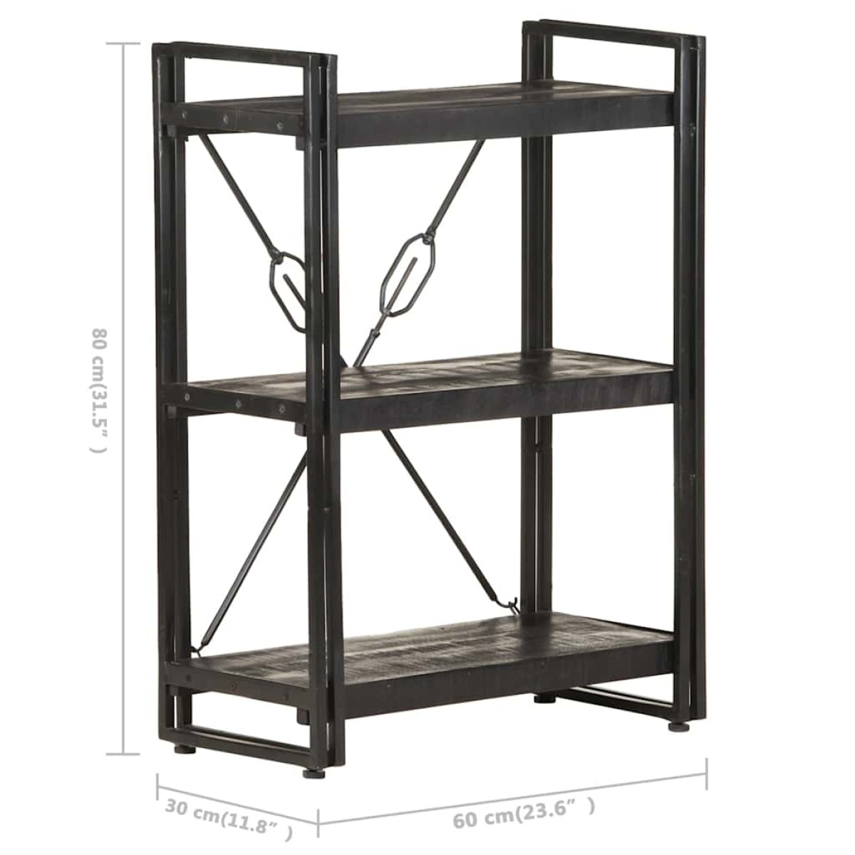 vidaXL Βιβλιοθήκη με 3 Επίπεδα Μαύρη 60x30x80 εκ. Μασίφ Ξύλο Μάνγκο