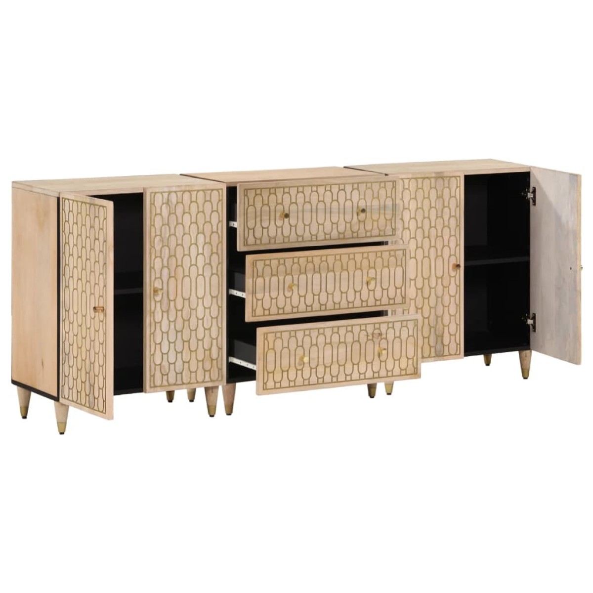 vidaXL Βοηθητικά Ντουλάπια 3 Τεμ. 60x33x75 εκ. από Μασίφ Ξύλο Μάνγκο
