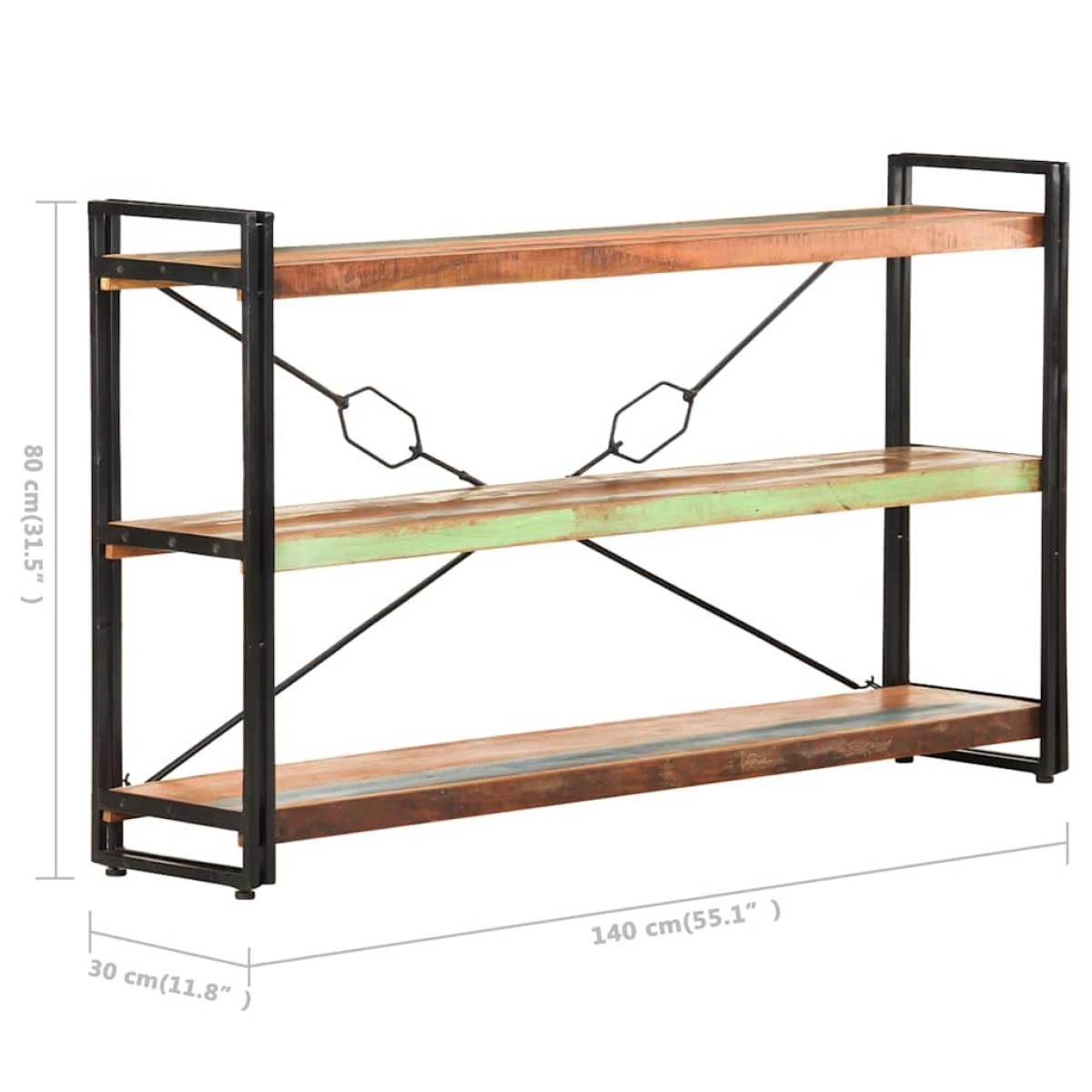 vidaXL Βιβλιοθήκη με 3 Επίπεδα 140x30x80 εκ. Μασίφ Ανακυκλωμένο Ξύλο