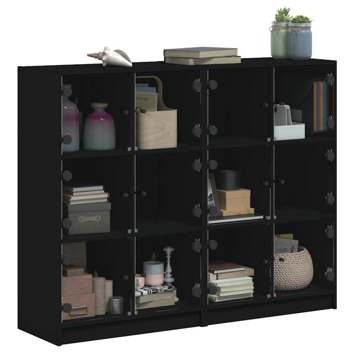 vidaXL Βιβλιοθήκη με Πόρτες Μαύρη 136x37x109 εκ. Επεξ. Ξύλο