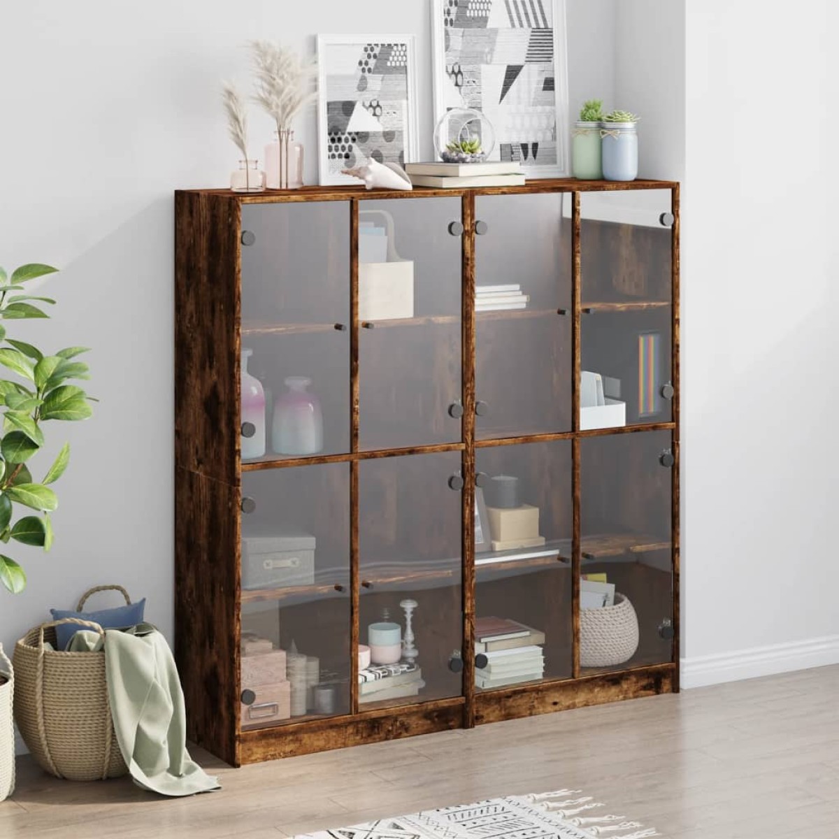 vidaXL Βιβλιοθήκη με Πόρτες Καπνιστή Δρυς 136x37x142 εκ. Επεξ. Ξύλο