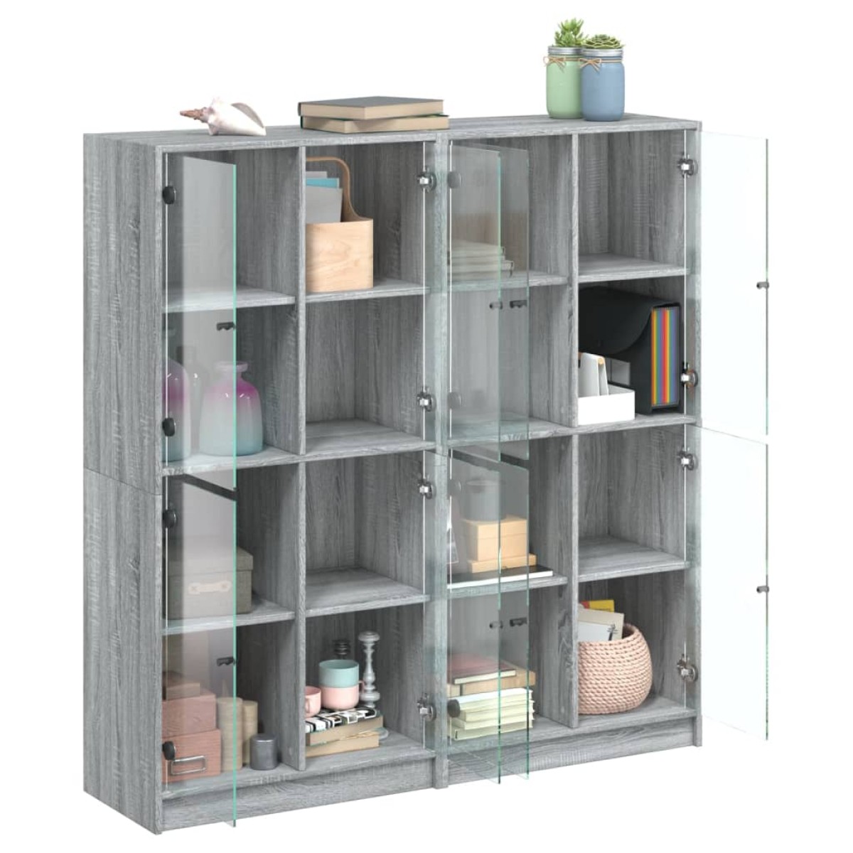 vidaXL Βιβλιοθήκη με Πόρτες Γκρι Sonoma 136x37x142 εκ. Επεξ. Ξύλο