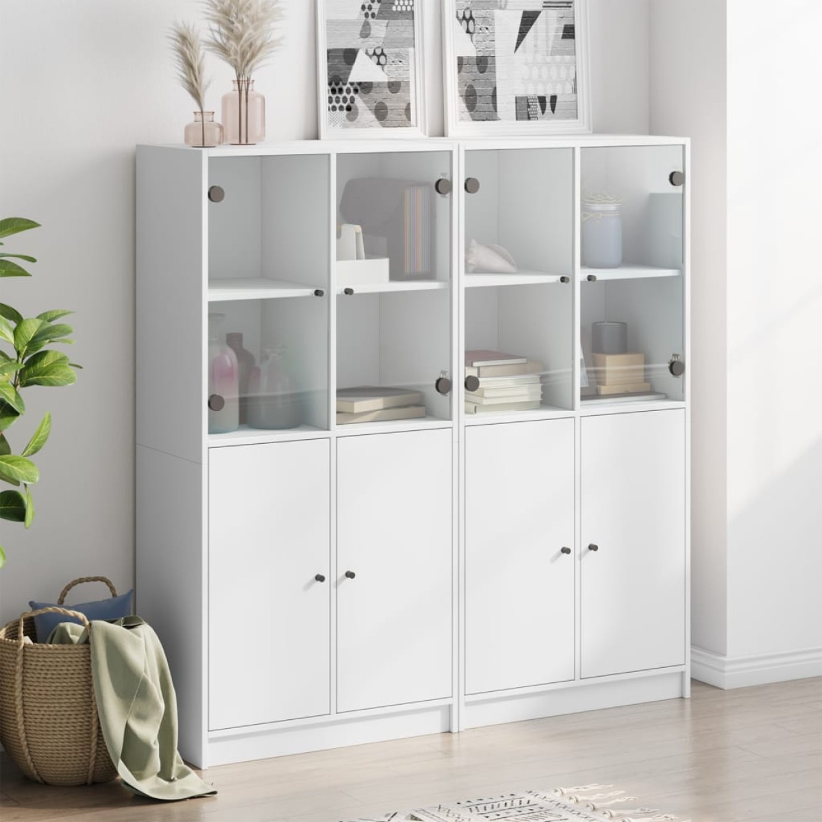 vidaXL Βιβλιοθήκη με Πόρτες Λευκή 136x37x142 εκ. από Επεξεργ. Ξύλο
