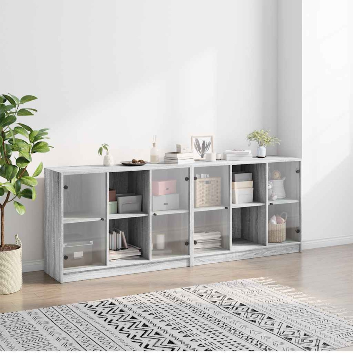 vidaXL Βιβλιοθήκη με Πόρτες Γκρι Sonoma 204x37x75 εκ. Επεξ. Ξύλο