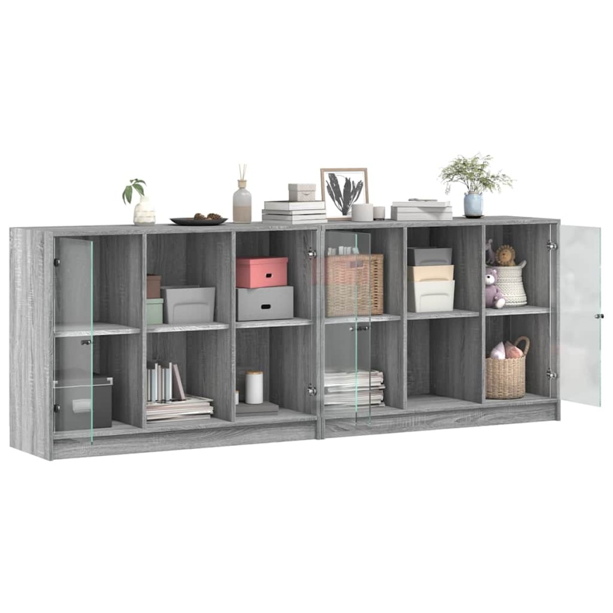 vidaXL Βιβλιοθήκη με Πόρτες Γκρι Sonoma 204x37x75 εκ. Επεξ. Ξύλο