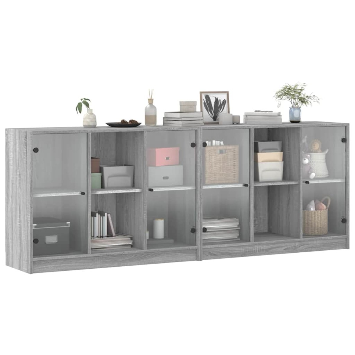vidaXL Βιβλιοθήκη με Πόρτες Γκρι Sonoma 204x37x75 εκ. Επεξ. Ξύλο