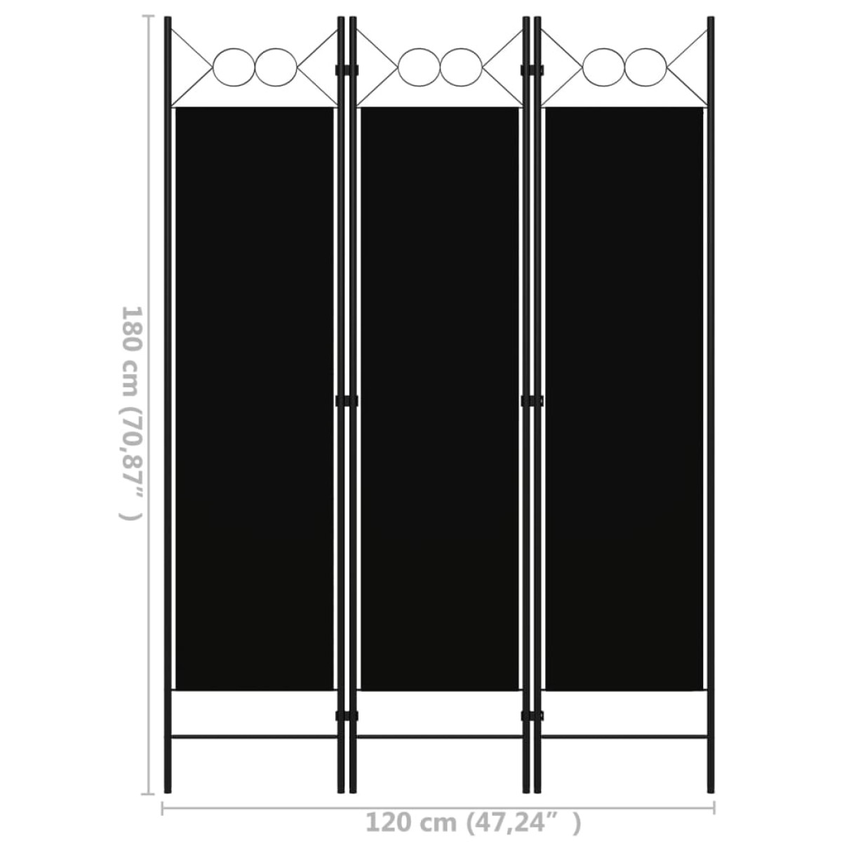 vidaXL Διαχωριστικό Δωματίου με 3 Πάνελ Μαύρο 120 x 180 εκ.