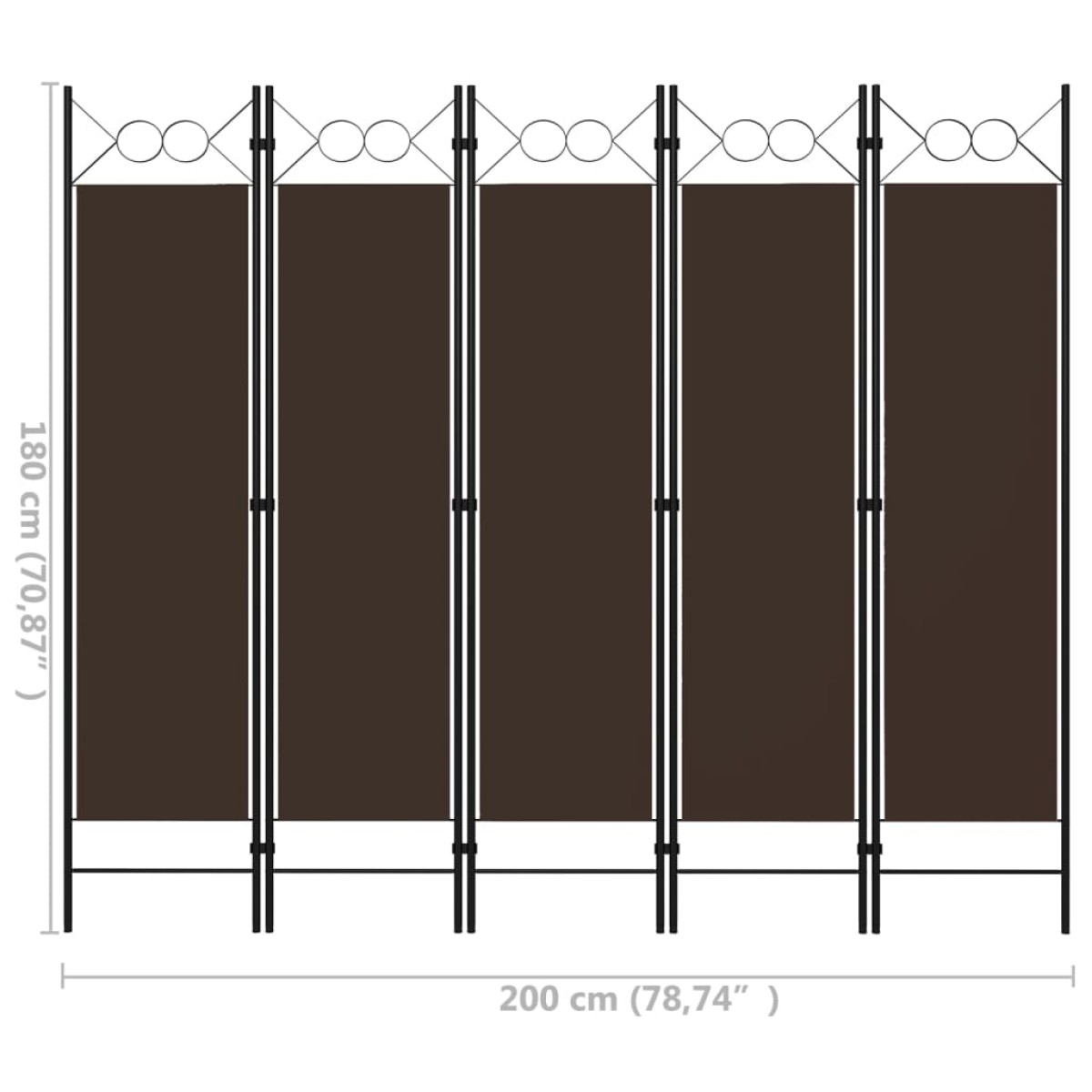 vidaXL Διαχωριστικό Δωματίου με 5 Πάνελ Καφέ 200 x 180 εκ.
