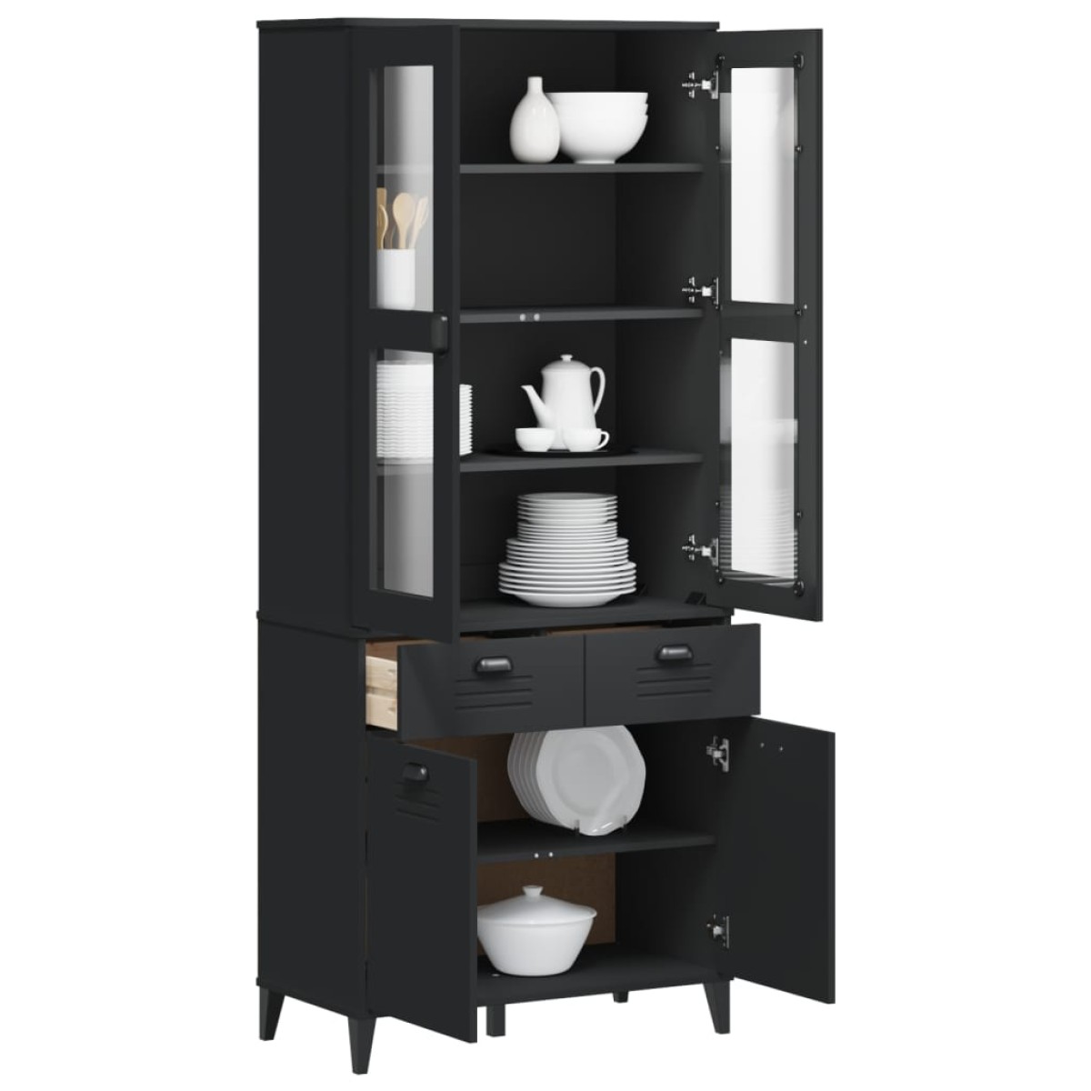 vidaXL Ντουλάπι Ψηλό VIKEN Μαύρος 80x40x190 εκ. από Μασίφ Ξύλο Πεύκου
